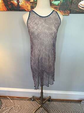 Vintage Ralph Lauren Gray Paisley Sheer Mesh Sleeveless Mini Dress size S